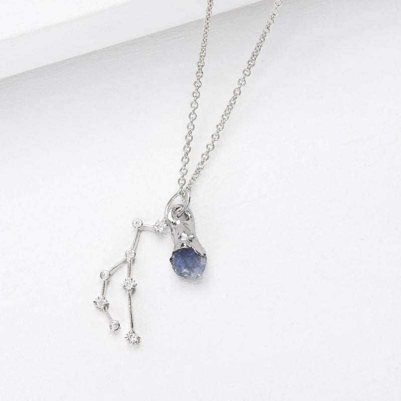 Raw Gemstone Zodiac Constellation Necklace Custom Birthstone