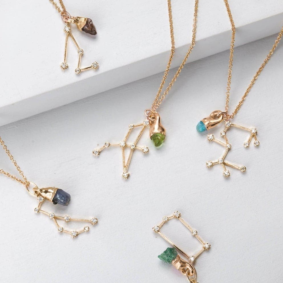 Raw Gemstone Zodiac Constellation Necklace Custom Birthstone
