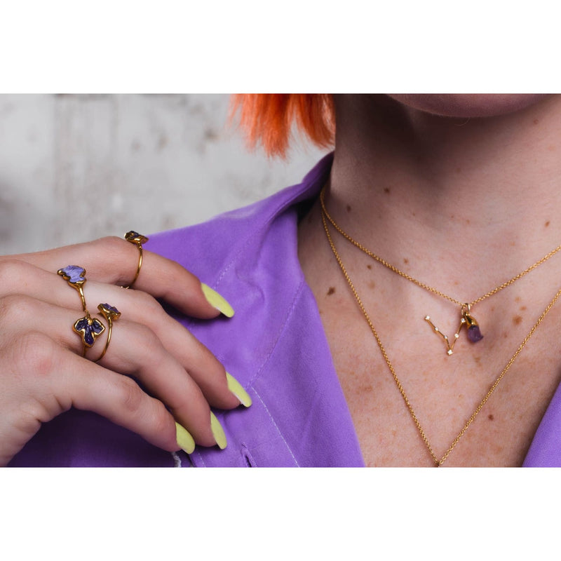 Raw Gemstone Zodiac Constellation Necklace Custom Birthstone