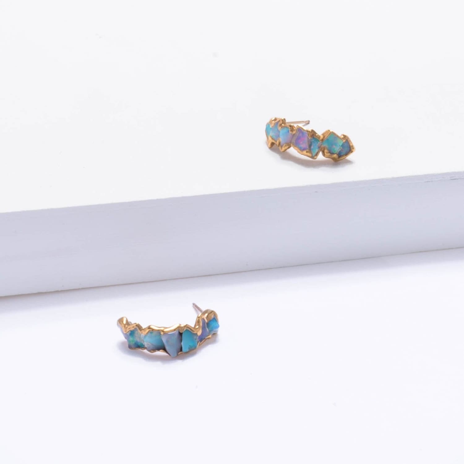 Raw Opal Half Hoop Cluster Earrings Gemstone Jewelry Rough