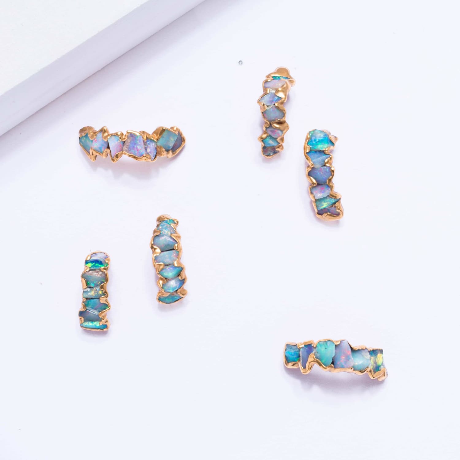 Raw Opal Half Hoop Cluster Earrings Gemstone Jewelry Rough