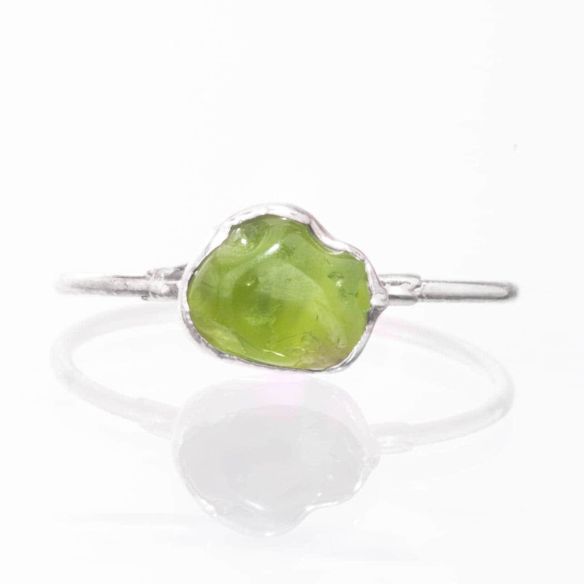 Raw Peridot Ring in Sterling Silver Gemstone Jewelry Rough