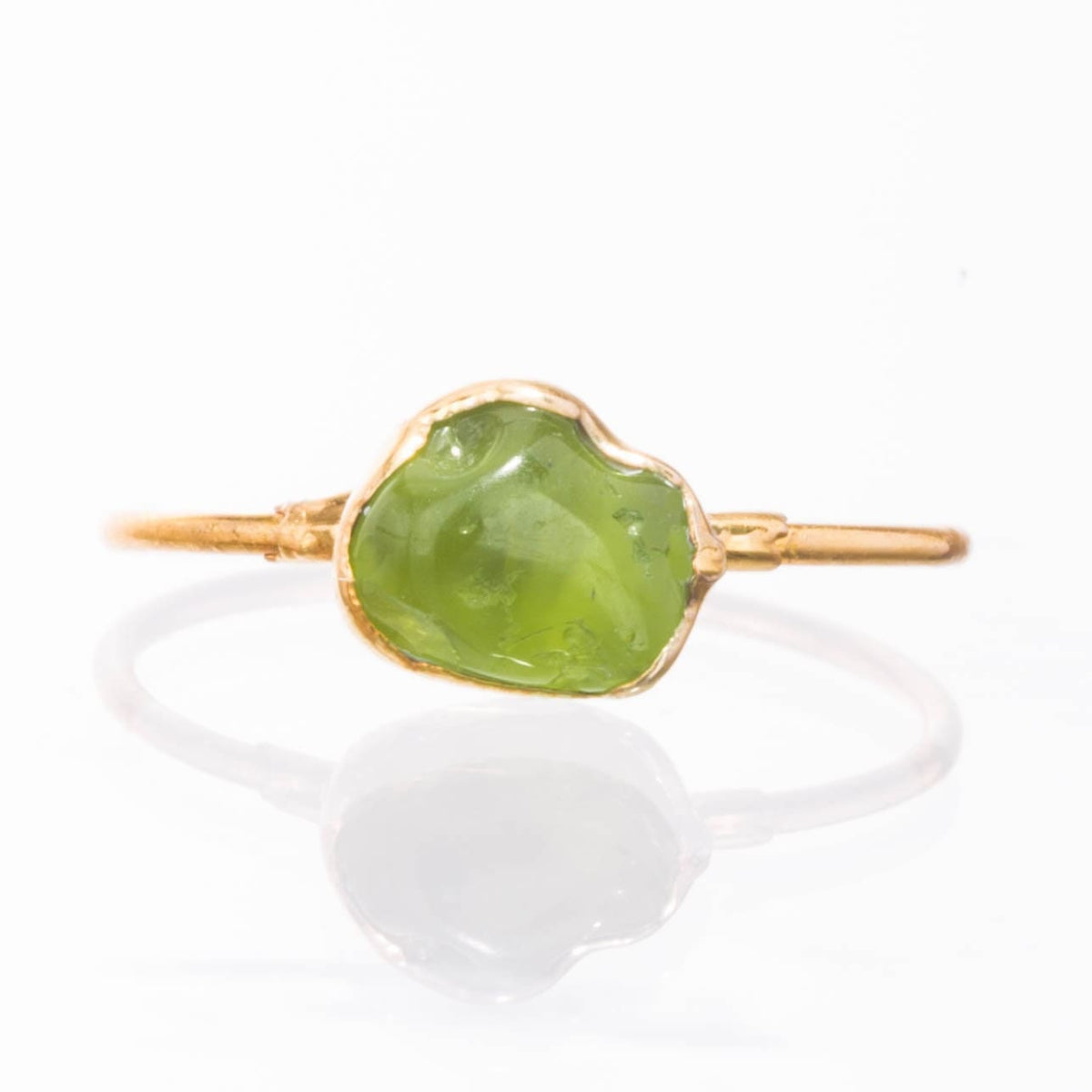 Raw Peridot Ring in Yellow Gold Gemstone Jewelry Rough