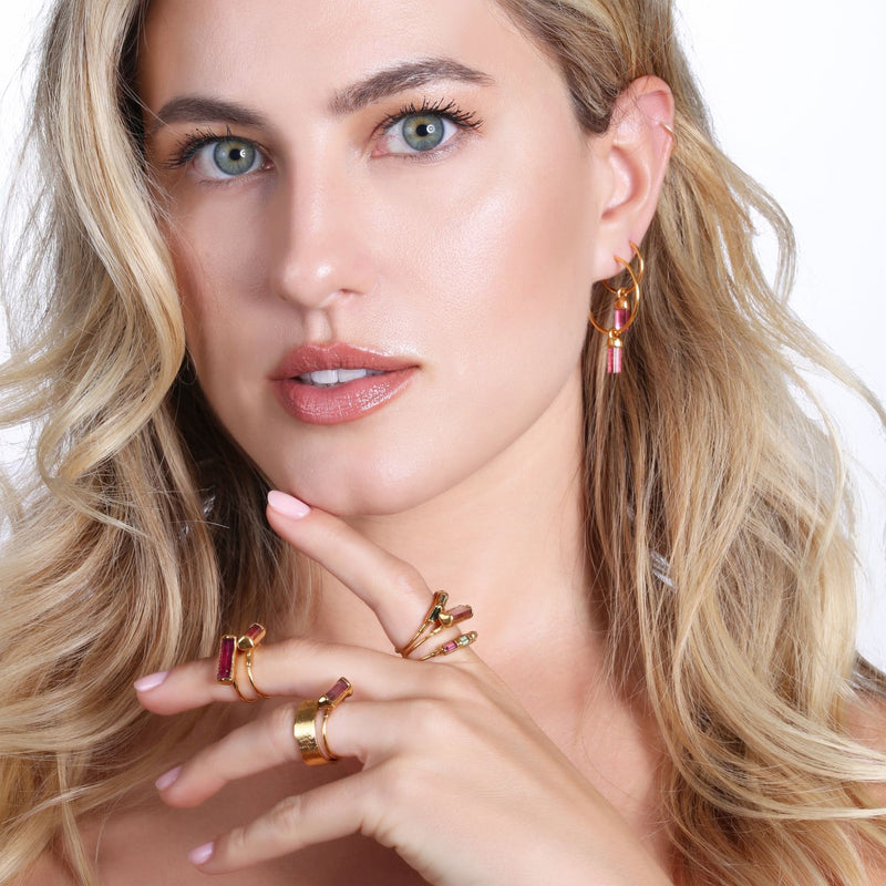 Raw Pink Tourmaline Bar Ring Rubellite Gemstone Jewelry
