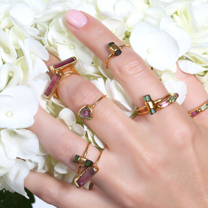 Raw Pink Tourmaline Bar Ring Rubellite Gemstone Jewelry