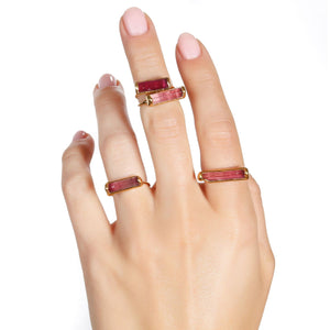 Raw Pink Tourmaline Bar Ring Rubellite Gemstone Jewelry