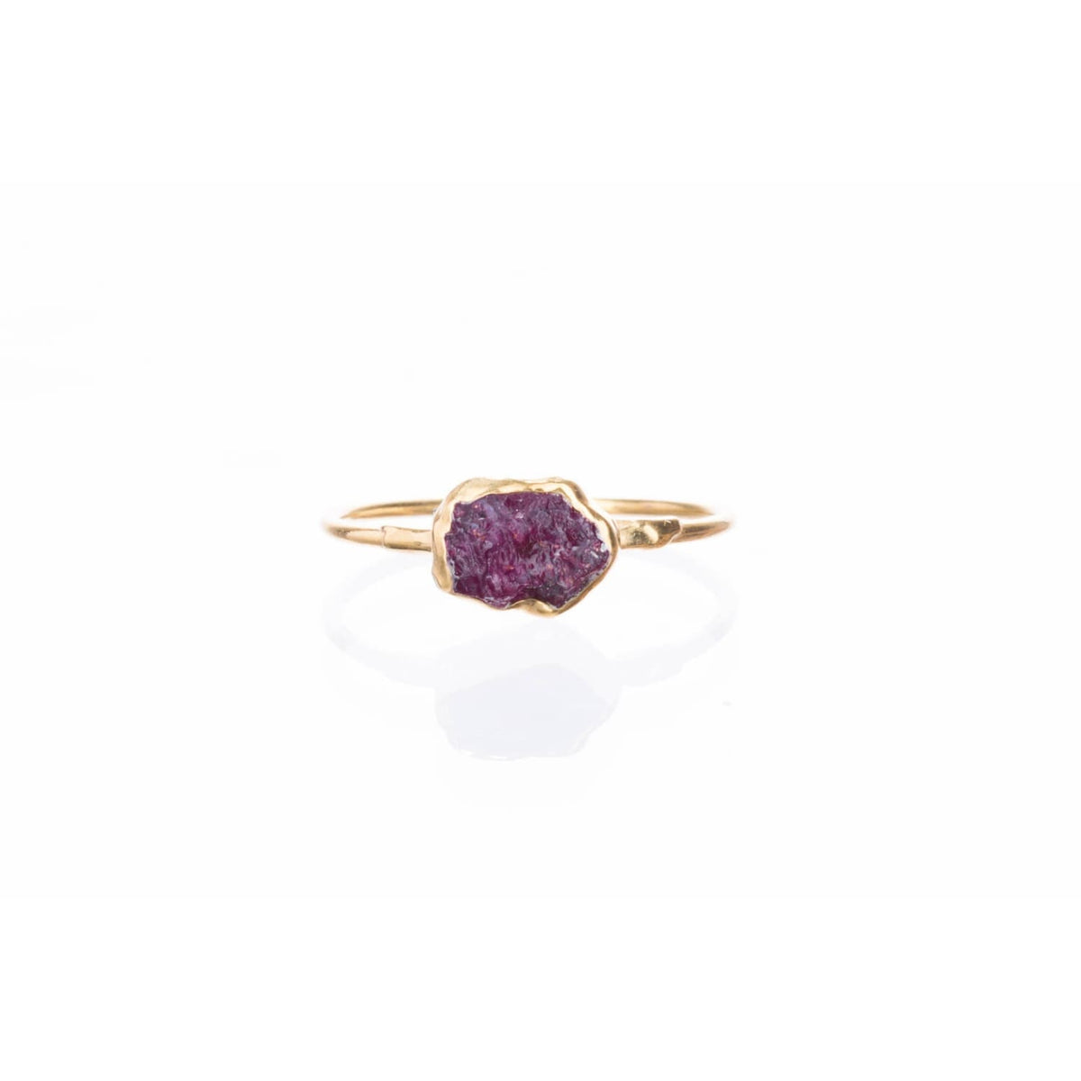 Raw Ruby Ring in Yellow Gold Gemstone Jewelry Rough Crystal