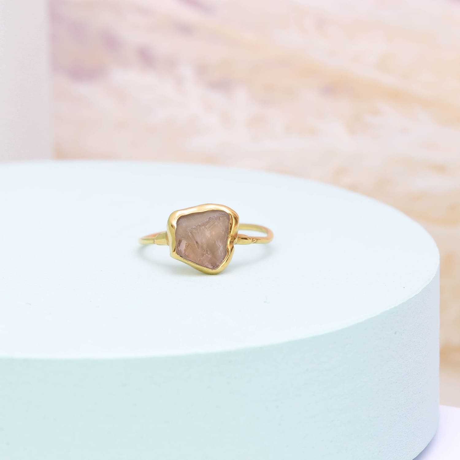 Raw Smoky Quartz Ring in Yellow Gold Silver and Rose