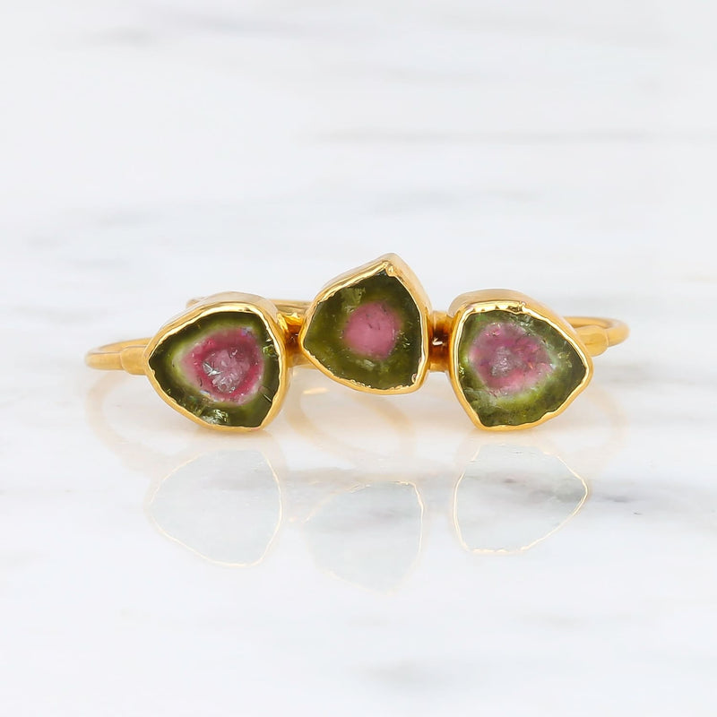 Raw Watermelon Tourmaline Slice Ring Gemstone Jewelry Rough