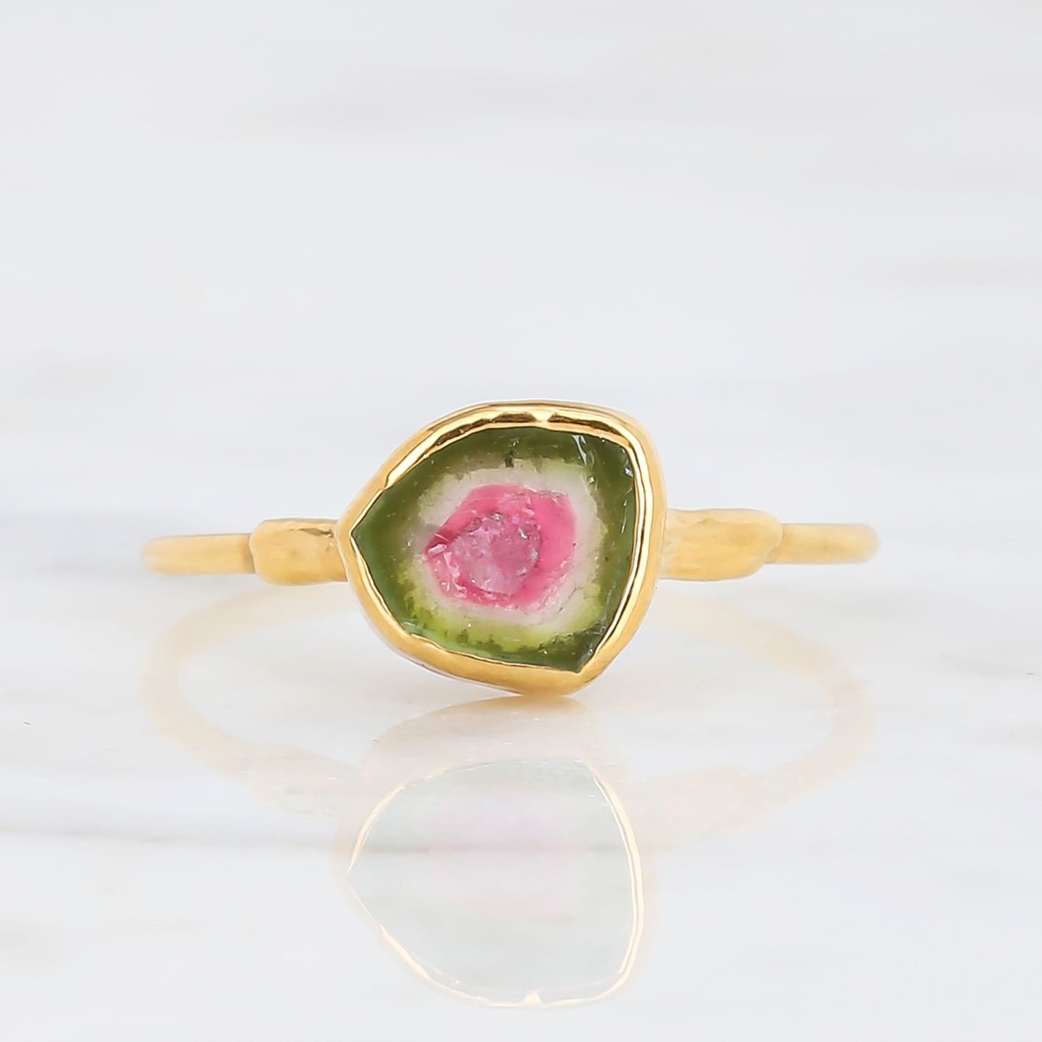 Raw Watermelon Tourmaline Slice Ring Gemstone Jewelry Rough