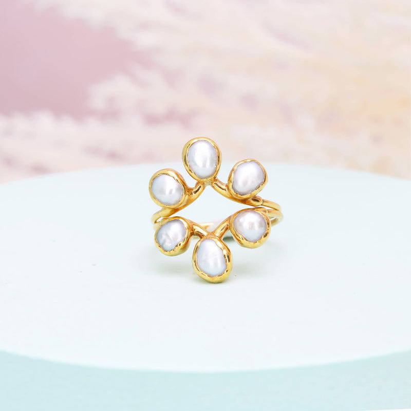 Raw White Pearl Curved Crown Ring Gemstone Jewelry Rough