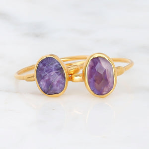 Rosecut Charoite Ring Raw Gemstone Jewelry Rough Crystal