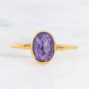 Rosecut Charoite Ring Raw Gemstone Jewelry Rough Crystal