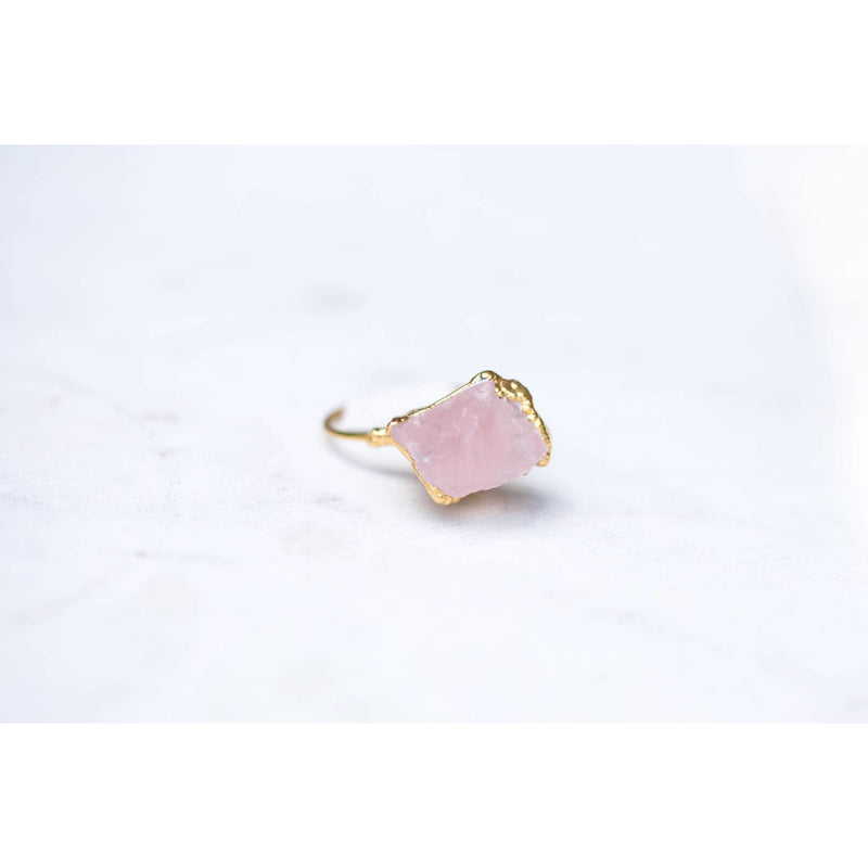 Rough Rose Quartz Ring Yellow Gold Wedding Raw Gemstone