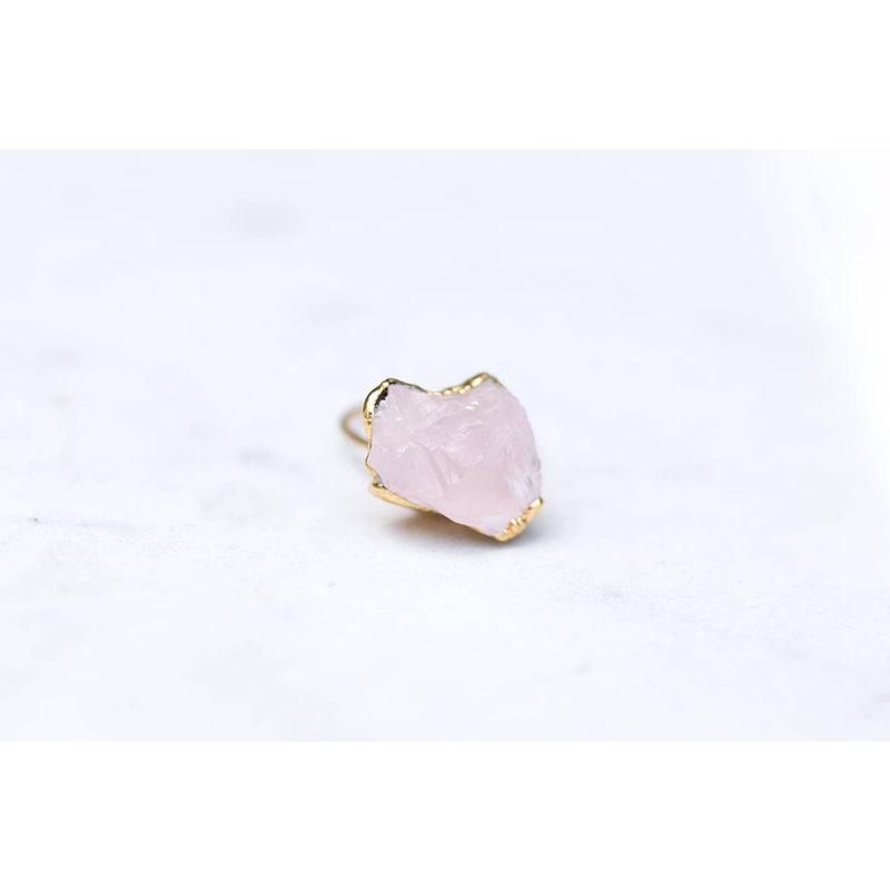 Rough Rose Quartz Ring Yellow Gold Wedding Raw Gemstone
