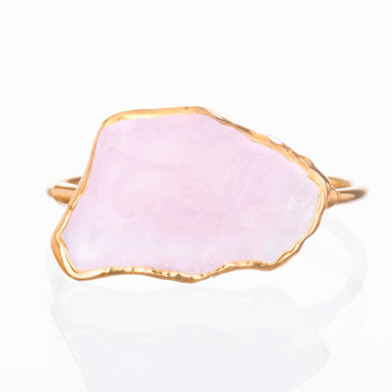 Rough Rose Quartz Ring Yellow Gold Wedding Raw Gemstone