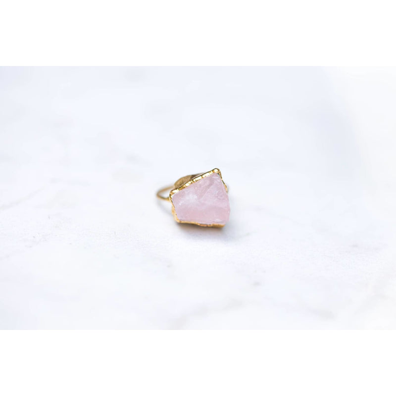 Rough Rose Quartz Ring Yellow Gold Wedding Raw Gemstone