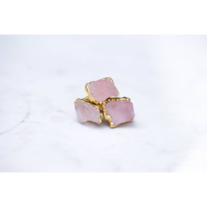 Rough Rose Quartz Ring Yellow Gold Wedding Raw Gemstone