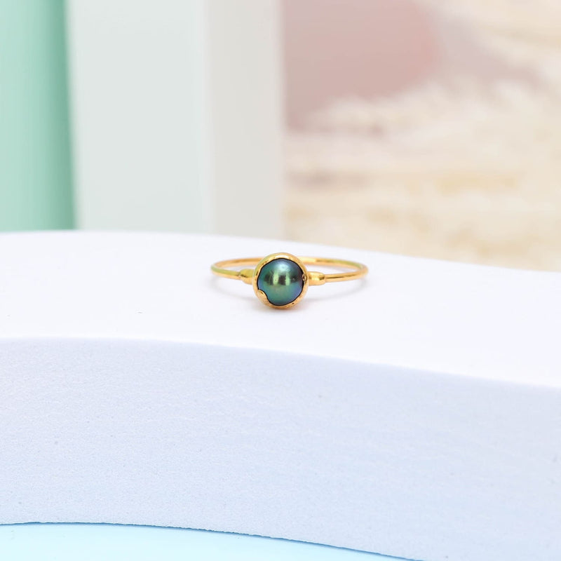 Silver Black Pearl Ring Dainty Boho Ring, Raw Gemstone