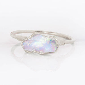 Silver Raw Opal Ring Gemstone Jewelry Rough Crystal Stone