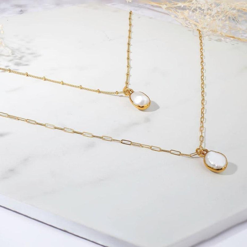 Single Pearl Necklace Dainty Baroque Drop Raw Gemstone
