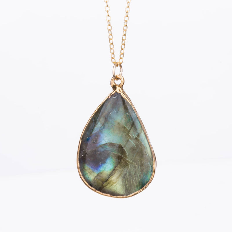 Statement Raw Labradorite Necklace Pendant, Gemstone Jewelry