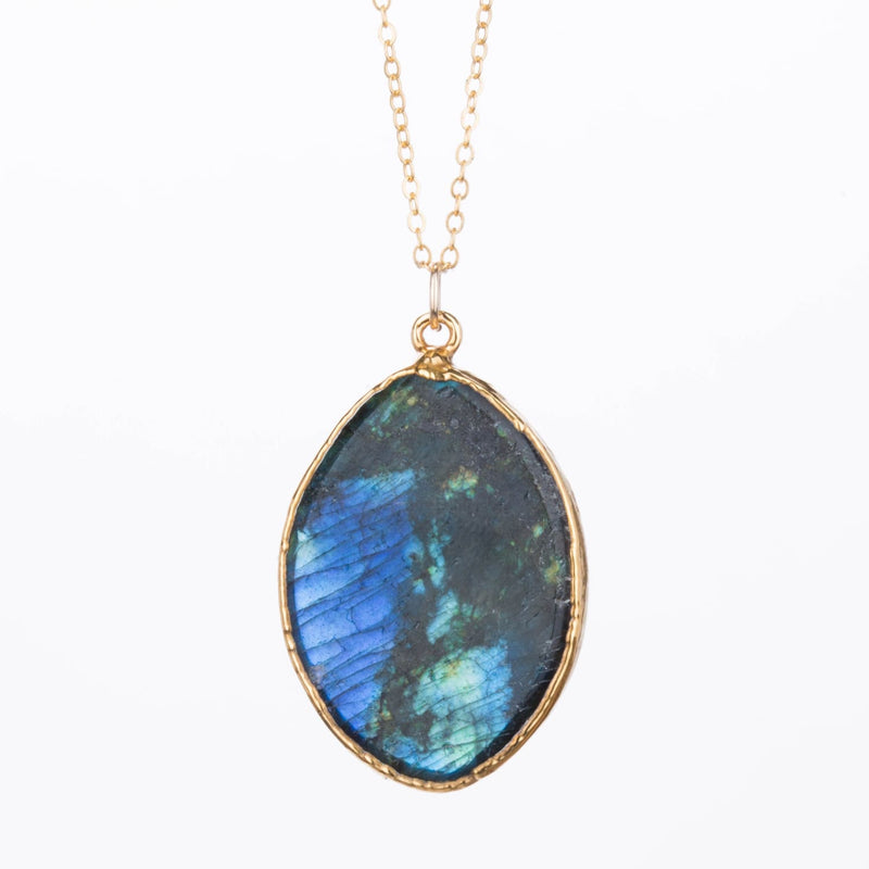 Statement Raw Labradorite Necklace Pendant, Gemstone Jewelry