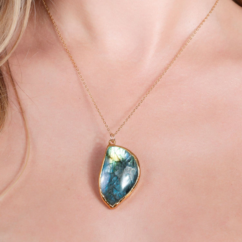 Statement Raw Labradorite Necklace Pendant, Gemstone Jewelry
