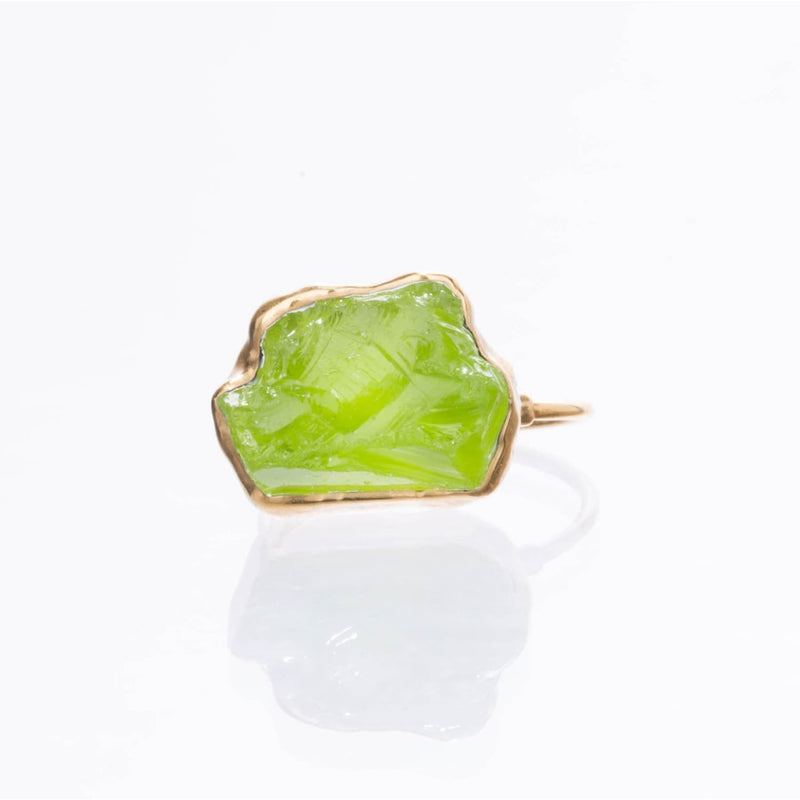Statement Raw Peridot Ring Yellow Gold August Birthstone