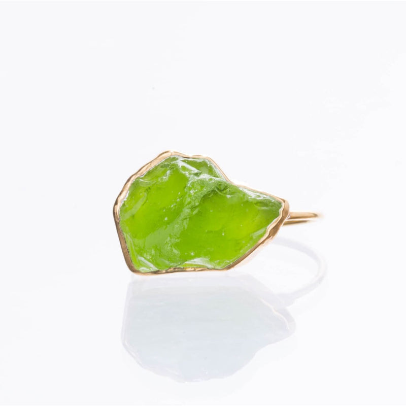 Statement Raw Peridot Ring Yellow Gold August Birthstone