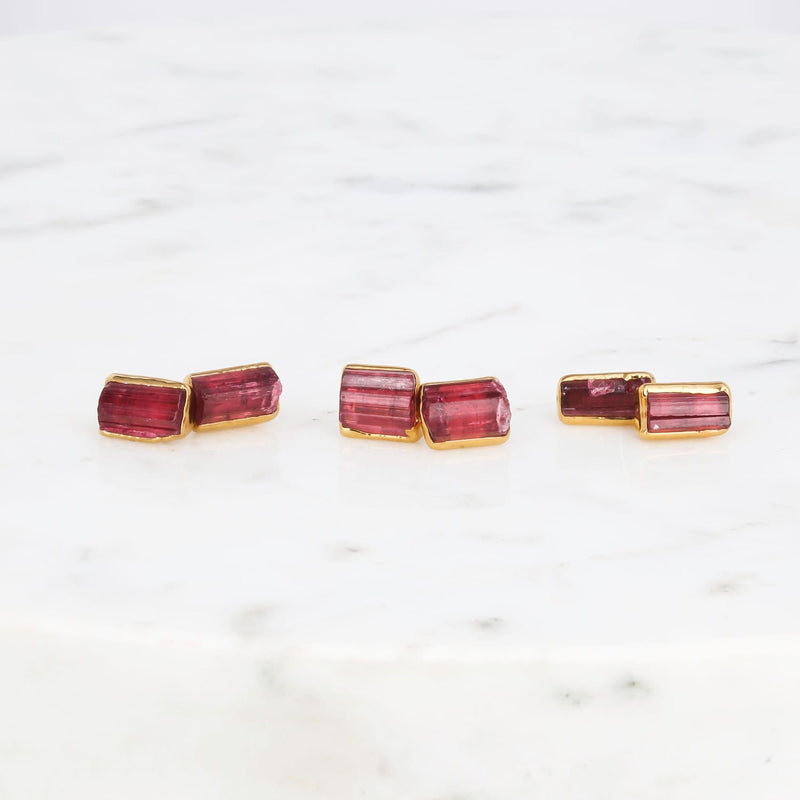 STATEMENT Raw Pink Tourmaline Earrings Chunky Stone Gemstone