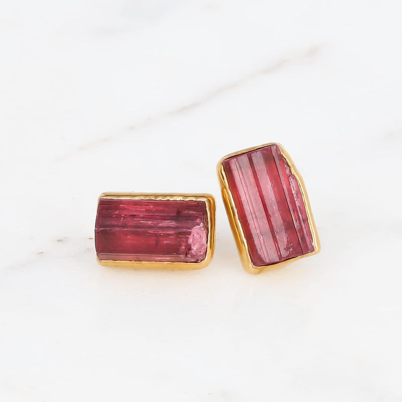 STATEMENT Raw Pink Tourmaline Earrings Chunky Stone Gemstone