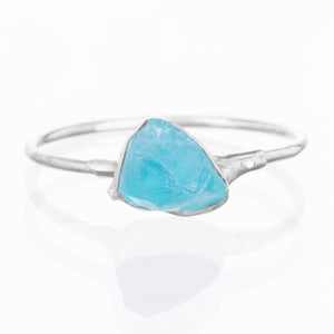 Sterling Silver Raw Blue Apatite Ring Petite Crystal