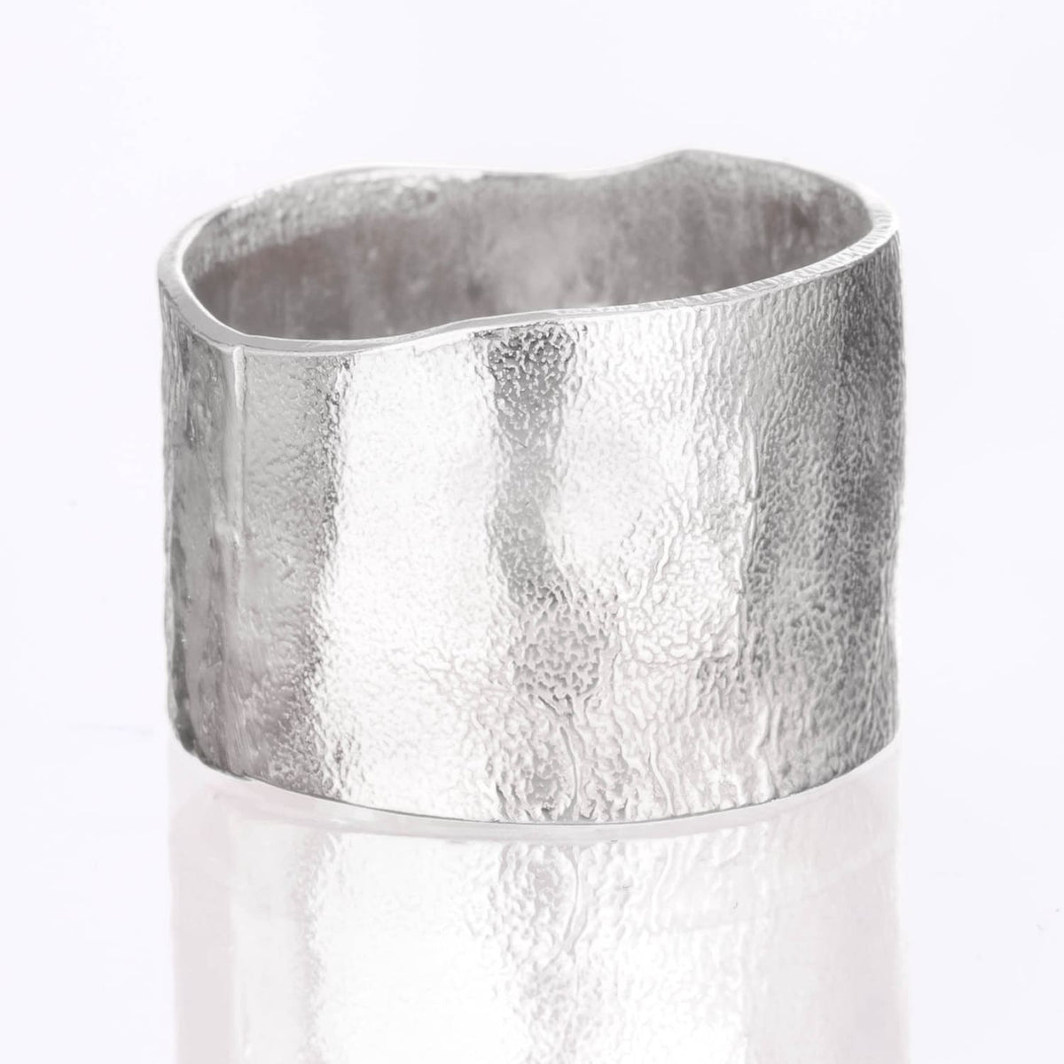 Sterling Silver Textured Extra Wide Ring in Semi-Polished