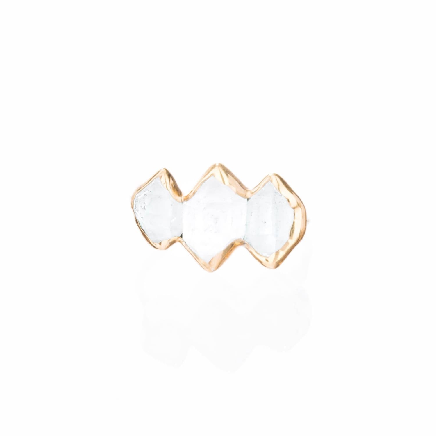 Three Stone Large Raw Herkimer Diamond Ring Gemstone Jewelry