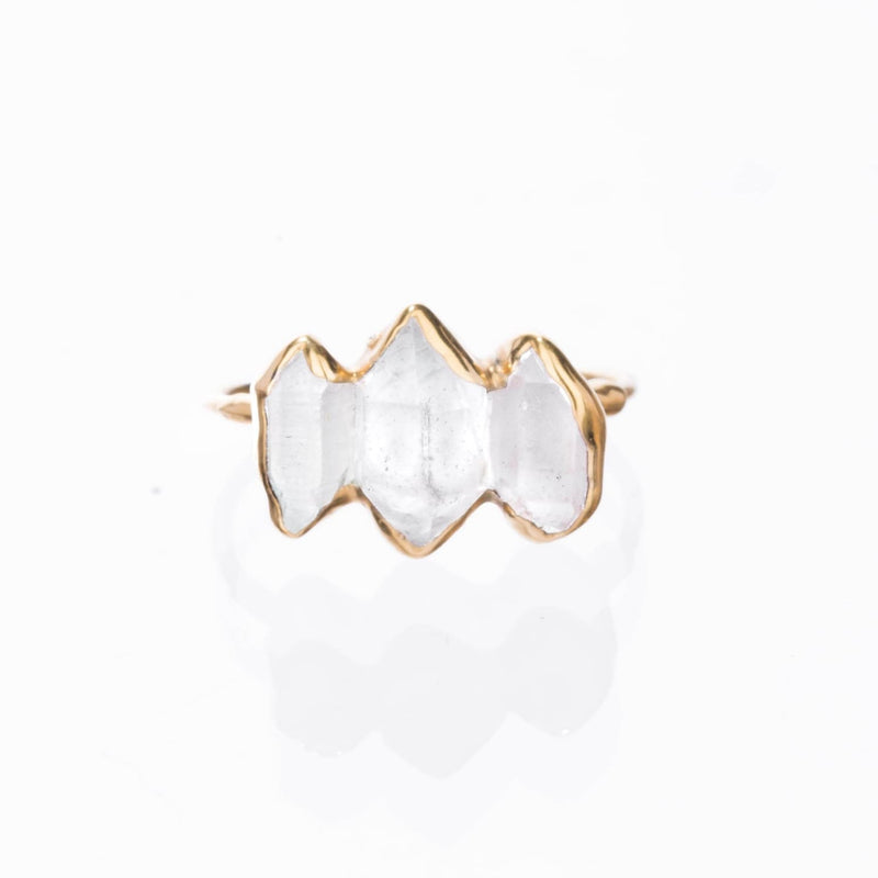 Three Stone Large Raw Herkimer Diamond Ring Gemstone Jewelry