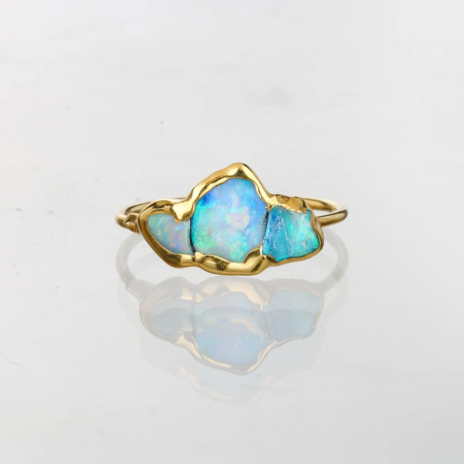 Three Stone Raw Australian Opal Ring Gemstone Jewelry Rough