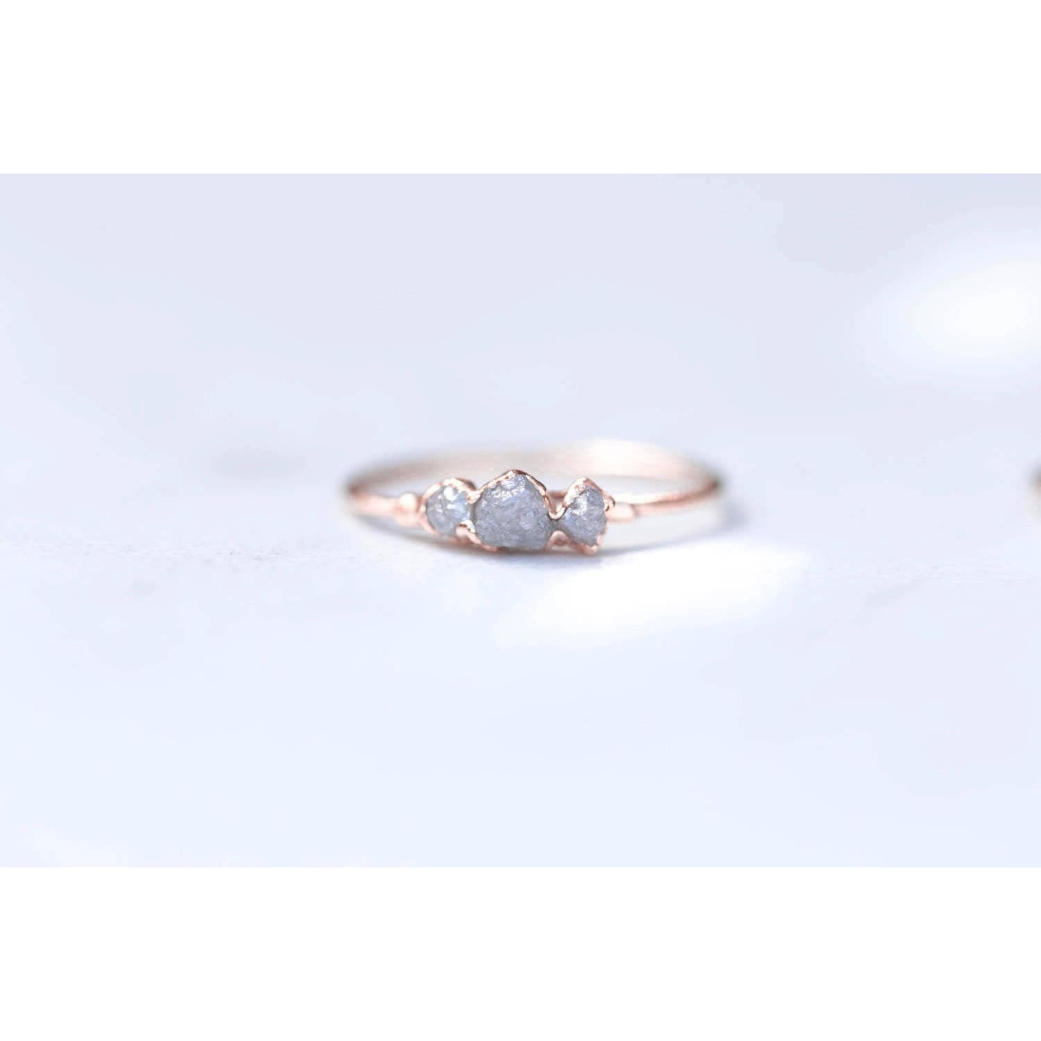 Three Stone Raw Diamond Ring in Sterling Silver Gemstone