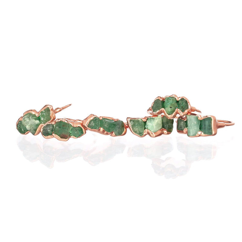 Three Stone Raw Emerald Ring in Yellow Gold Gemstone Jewelry