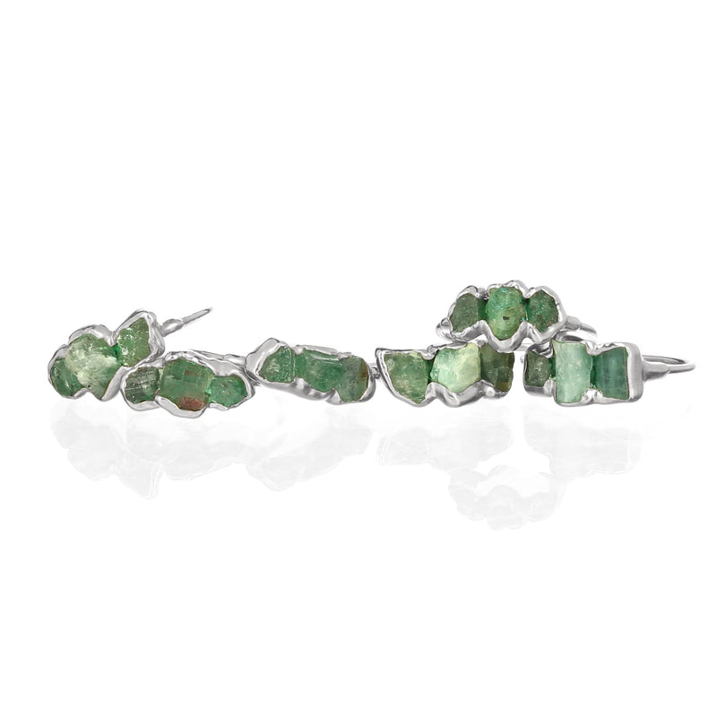 Three Stone Raw Emerald Ring in Yellow Gold Gemstone Jewelry