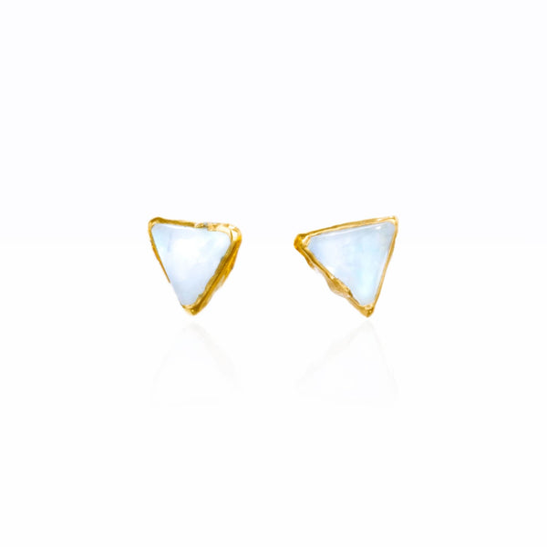 Triangle Moonstone Earrings Gold Raw Gemstone Jewelry Rough
