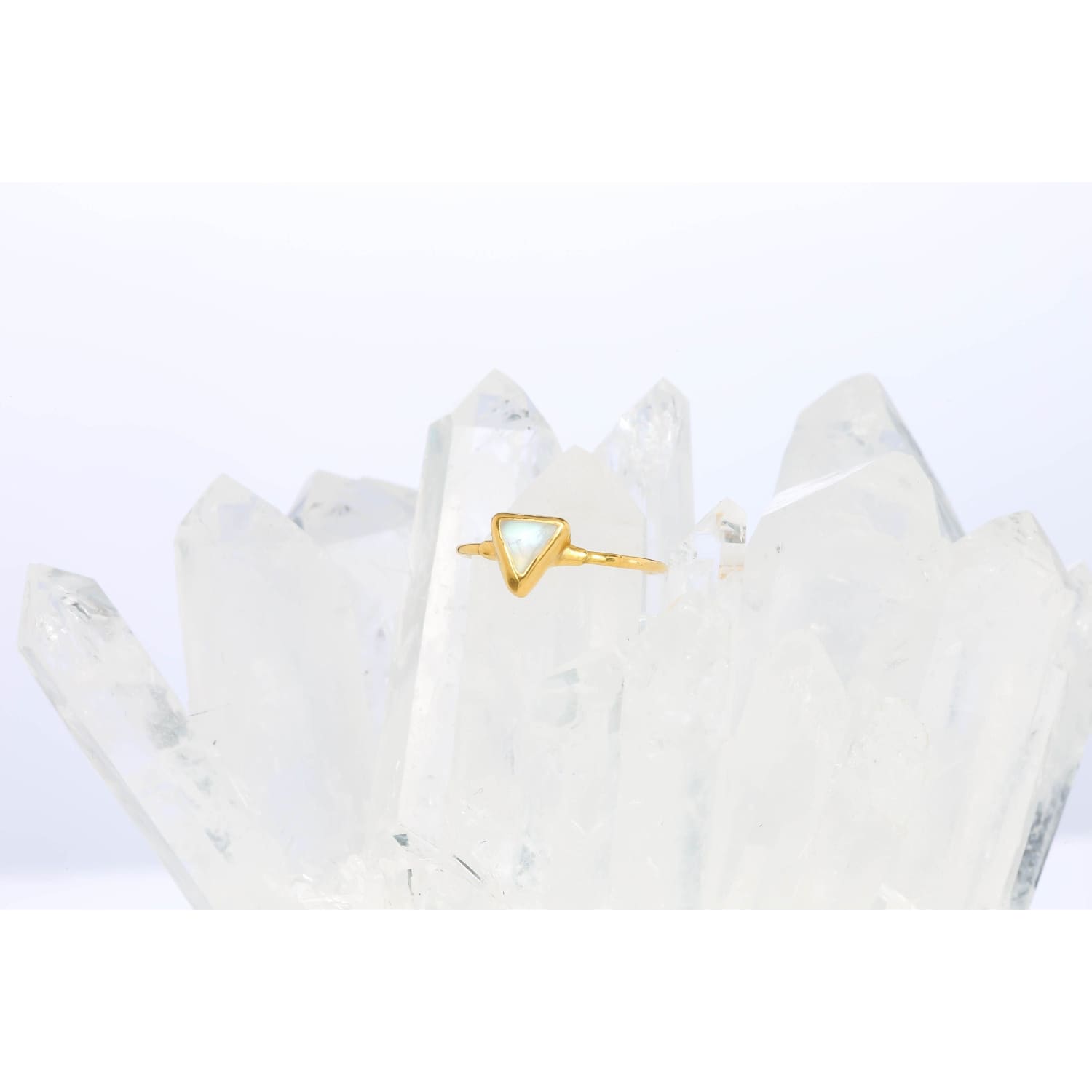 Triangle Moonstone Ring Gold Celestial Jewelry, Raw Gemstone