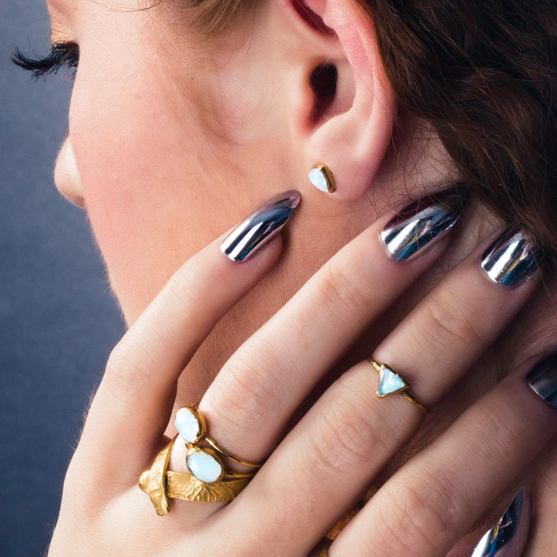Triangle Moonstone Ring Gold Celestial Jewelry, Raw Gemstone