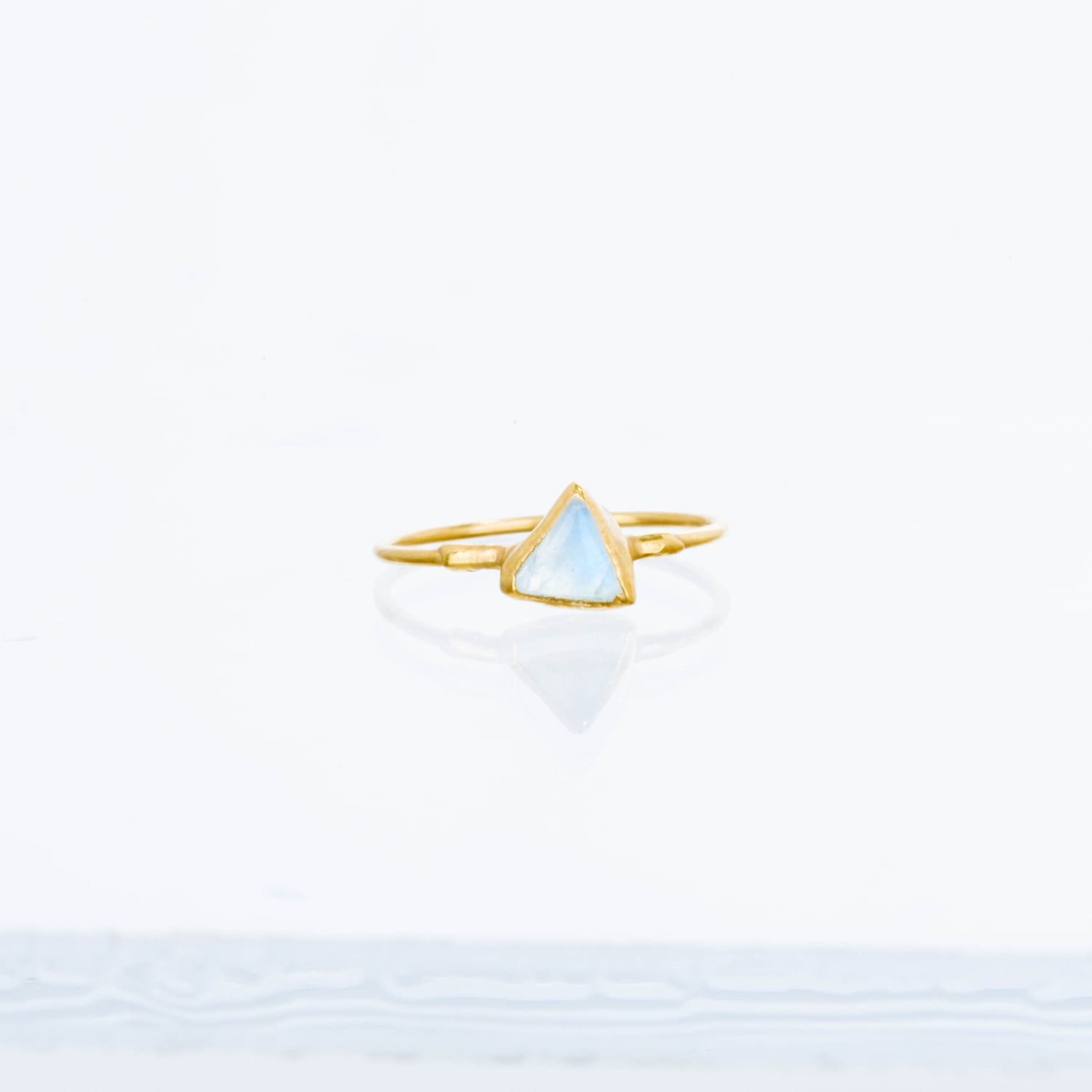 Triangle Moonstone Ring Gold Celestial Jewelry, Raw Gemstone