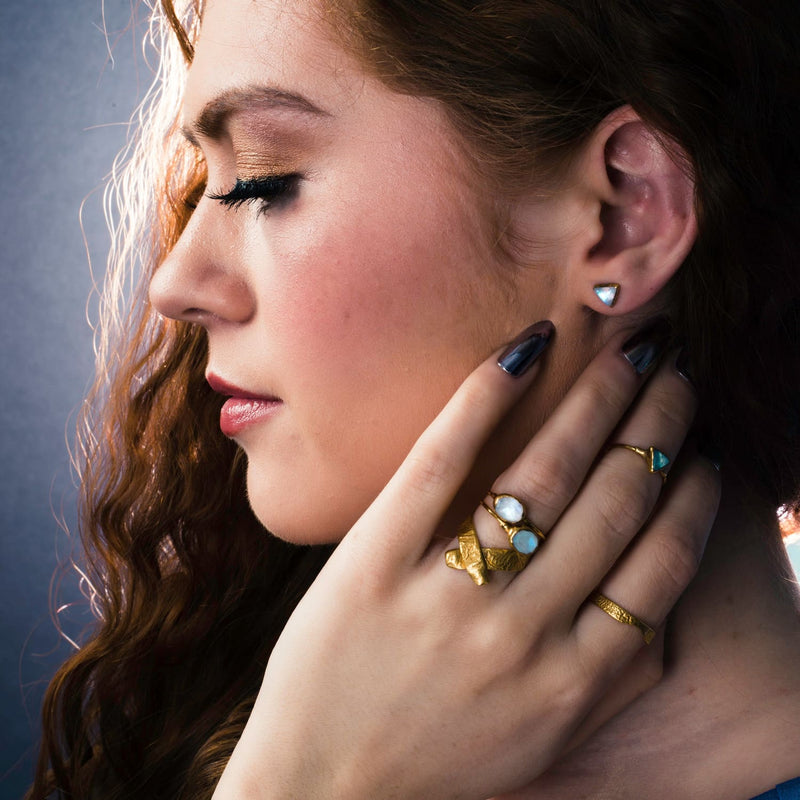 Triangle Moonstone Ring Gold Celestial Jewelry, Raw Gemstone
