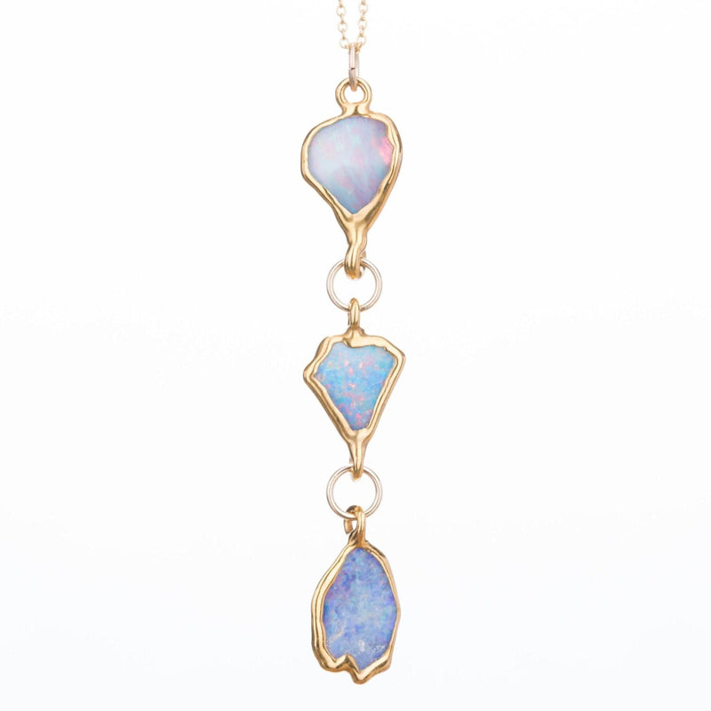 Triple Gold Raw Opal Necklace PENDANT Gemstone Jewelry Rough