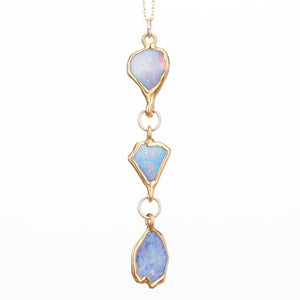 Triple Gold Raw Opal Necklace PENDANT Gemstone Jewelry Rough