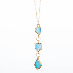 Triple Gold Raw Opal Necklace PENDANT Gemstone Jewelry Rough