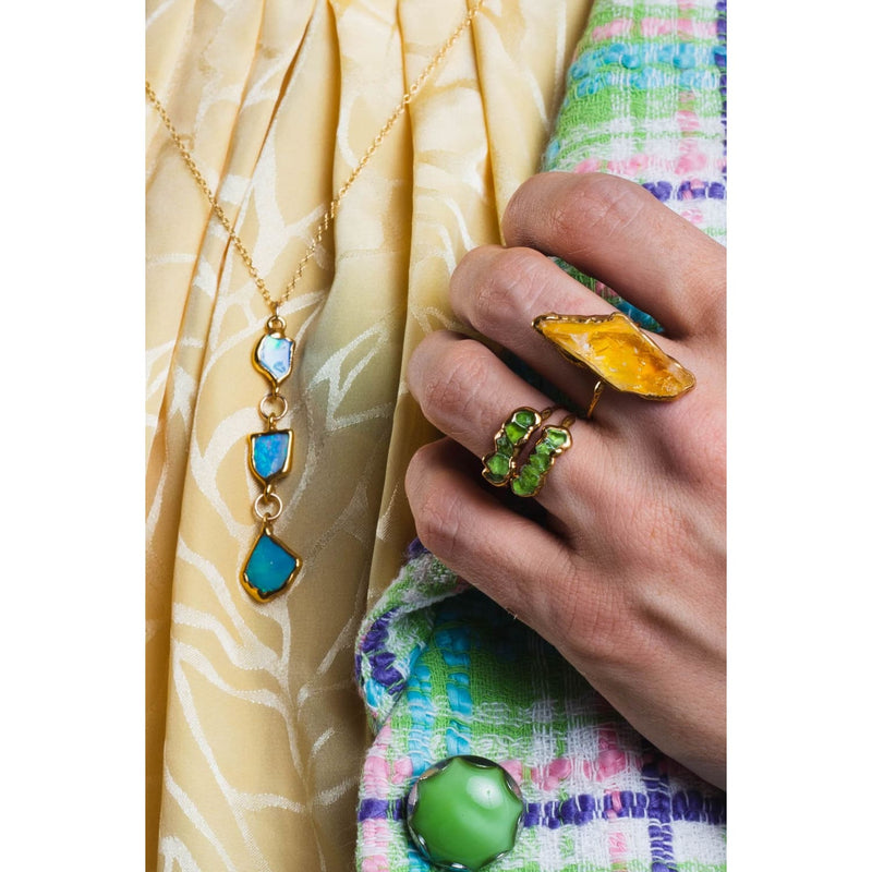 Triple Gold Raw Opal Necklace PENDANT Gemstone Jewelry Rough