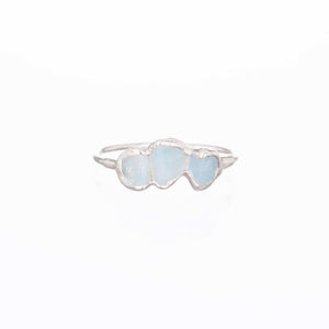 Triple Raw Aquamarine Ring in Sterling Silver Smooth Stones